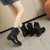 Winter Damenstiefel mit Nietenbesatz Retro Spitzblockabsatz Chelsea Stiefeletten Sleeve Martin Stiefel