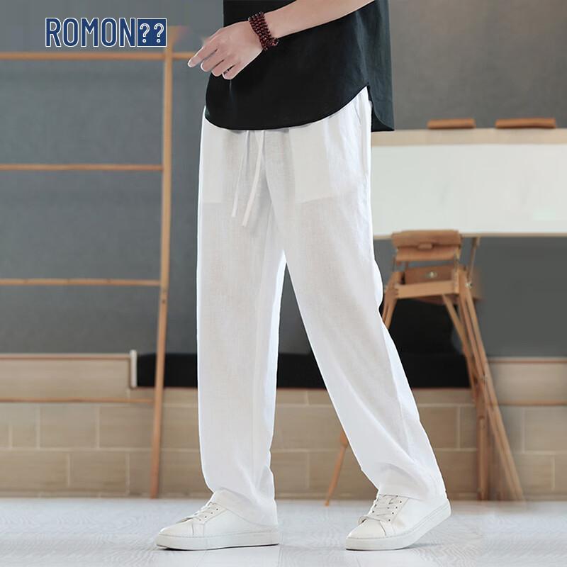 Romon Men's Tencel Linen Loose Fit Summer Pants