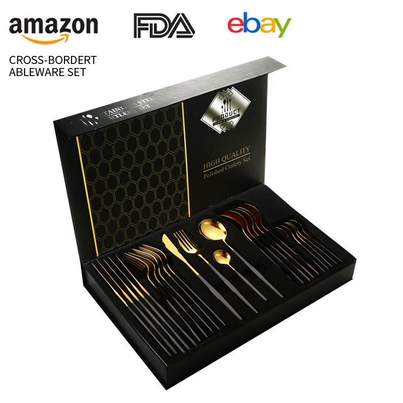 

Столовые приборы из нержавеющей стали, 24 предмета, столовые приборы для стейка, десертная ложка, подарочные столовые приборы clamshell box 24 sets золотой/чёрный