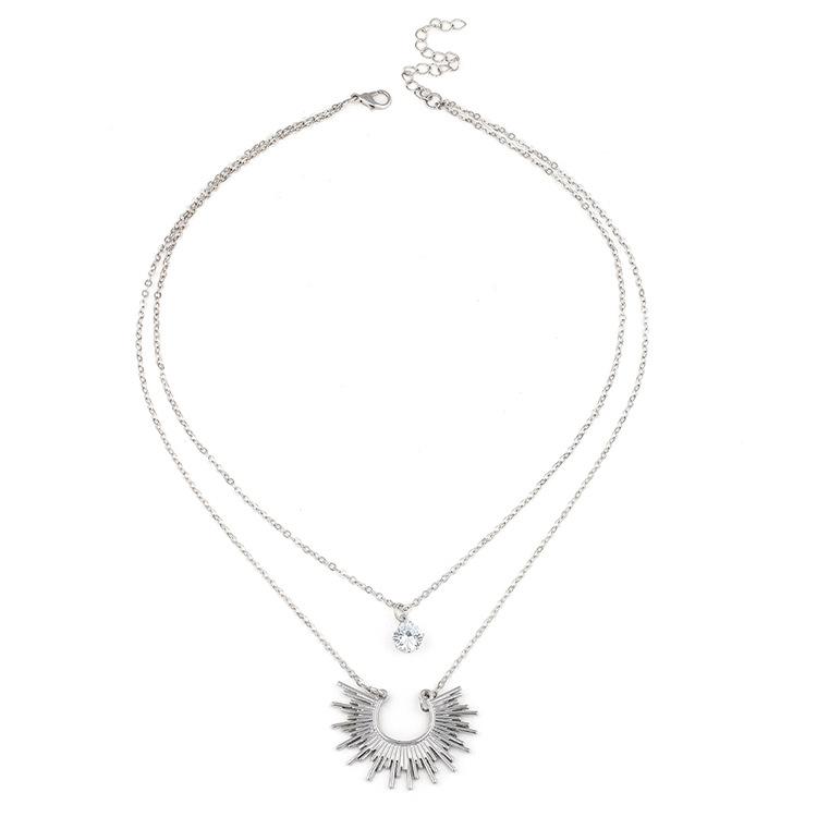 Double Layer Rhinestone Fan Shape Clavicle Chain, Fashion Necklace for Women