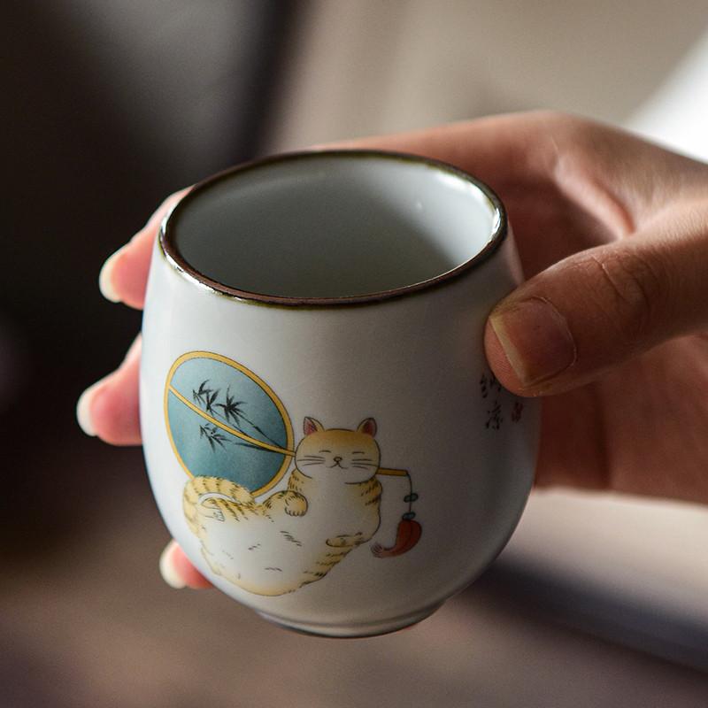 White Ceramic Tea Cup Cute Cat Kung Fu TeaCups 100ml