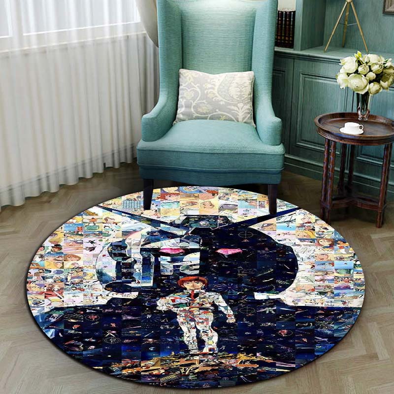 Mobile Suit Gundam cartoon round rug can be used to decorate living rooms, bedrooms, sofas, and game rooms; non-slip rug.66