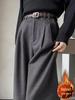 Women's Winter High-Waist Wide-Leg Wool Pants - Gray/Black