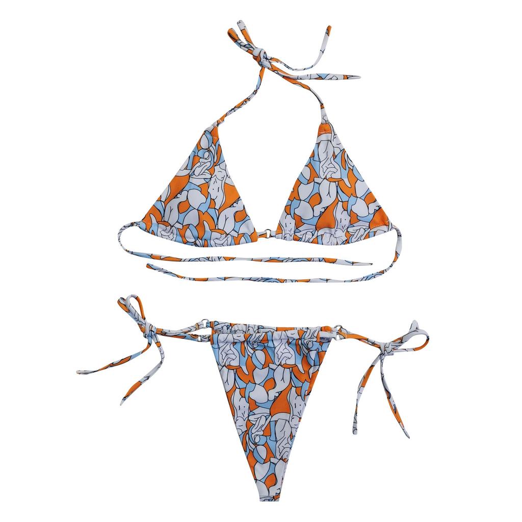 Women Sexy Print Bandage Swimsuit 2 Piece Bathing Suit Bikini Set Split Swimsuit