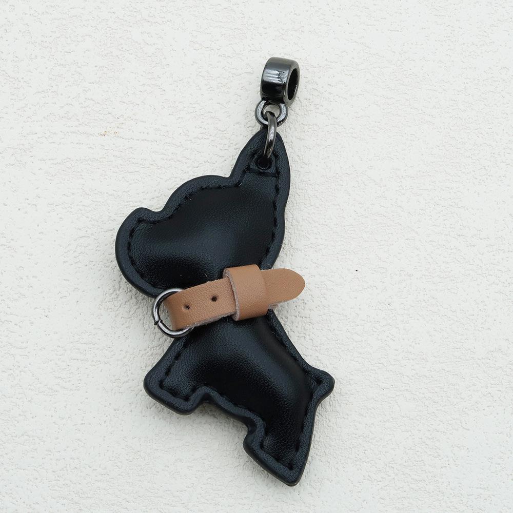 Handmade French Bulldog Genuine Leather Keychain with Anti-Lost Woven Rope Lanyard.