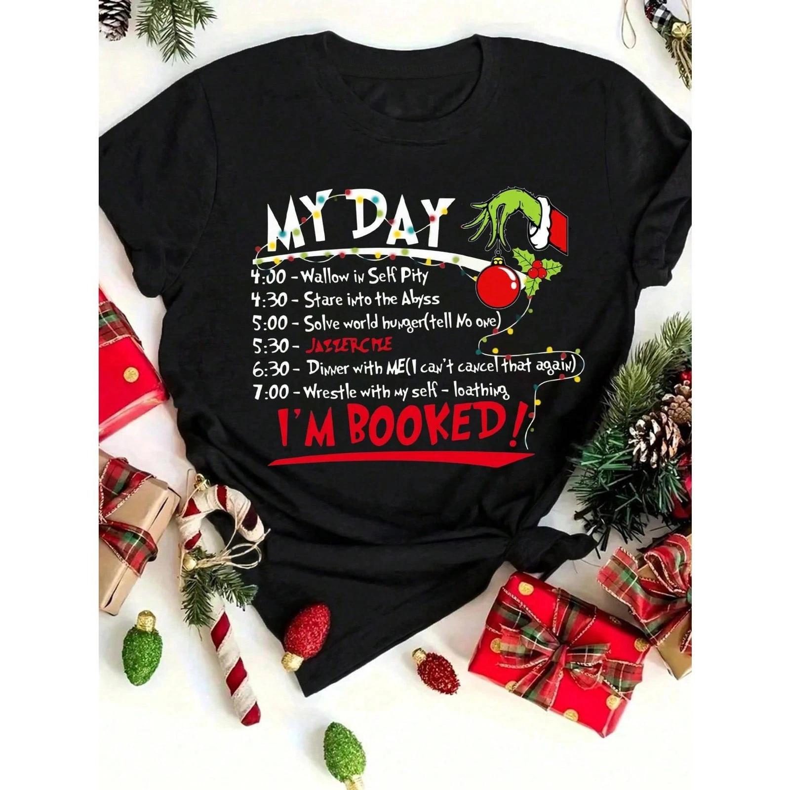 My Day I m Booked Schedule Cartoon Cute Funny Christmas Graphic Tee S