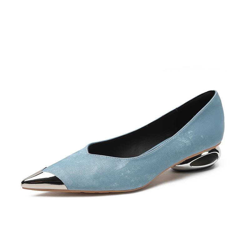 

Лето/Осень 2025 Женские универсальные туфли-лодочки на среднем каблуке с французским острым носком 38 павлин голубой