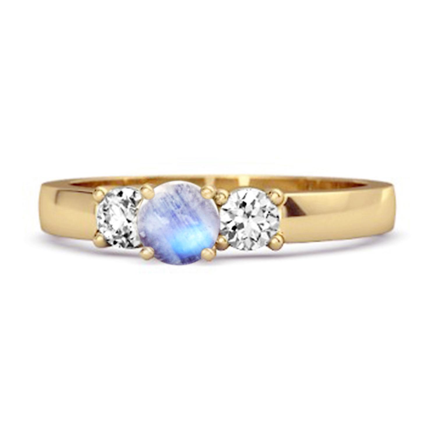 

Moonstone Elegant Three Stone Ring - 925 Sterling Silver Gold Vermeil 12