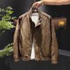 Autumn and Winter Plus Velvet American Retro Micro-wide Leather Jacket for Men's High-end Street Stand Collar Motorcycle Jacket
