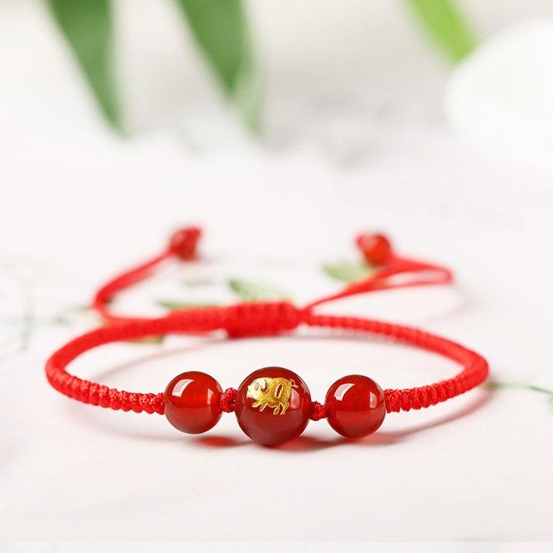 Kids Bracelet Female Snake Year Dragon Boat Festival Red Agate Colorful Braided Rope Red Woven Red Rope Girl Girl Boy Carrying Strap