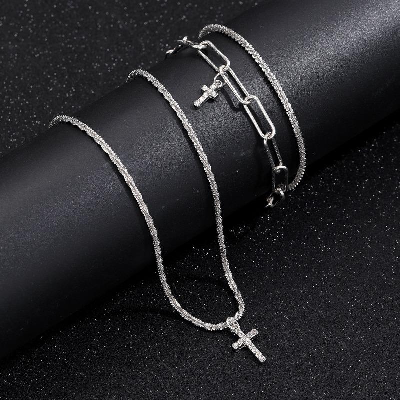 Sparkling 925 Silver Gypsophila Necklace Bracelet Set For Women Luxury Zircon Cross Pendant Three Piece Jewelry Set