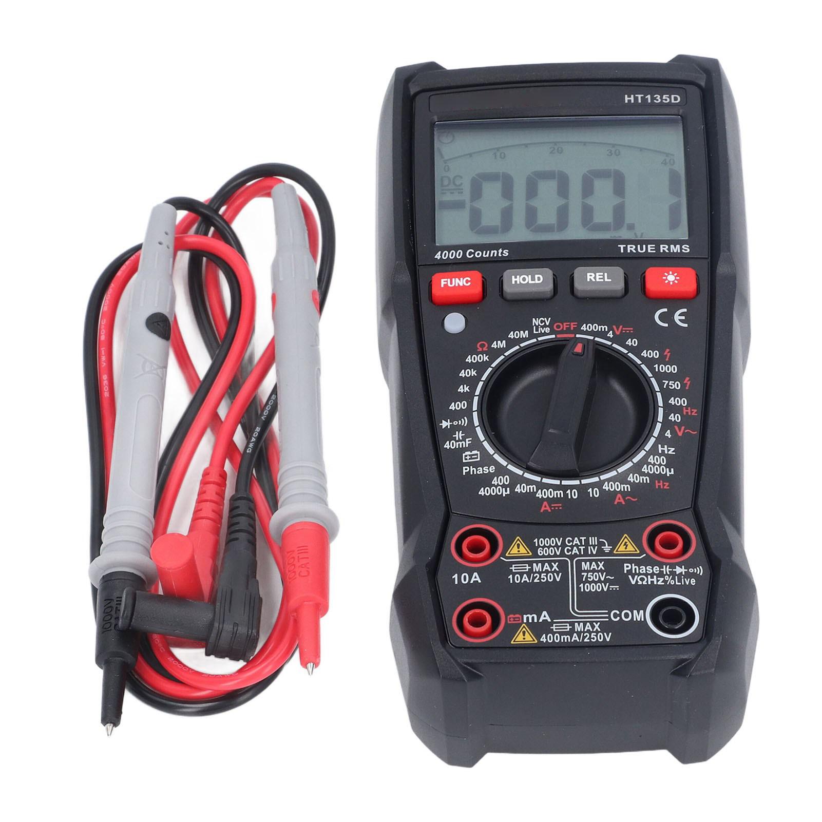 

HT135D Digital Multimeter 4000 Counts Electrical Tester for AC DC Voltage Current Resistance