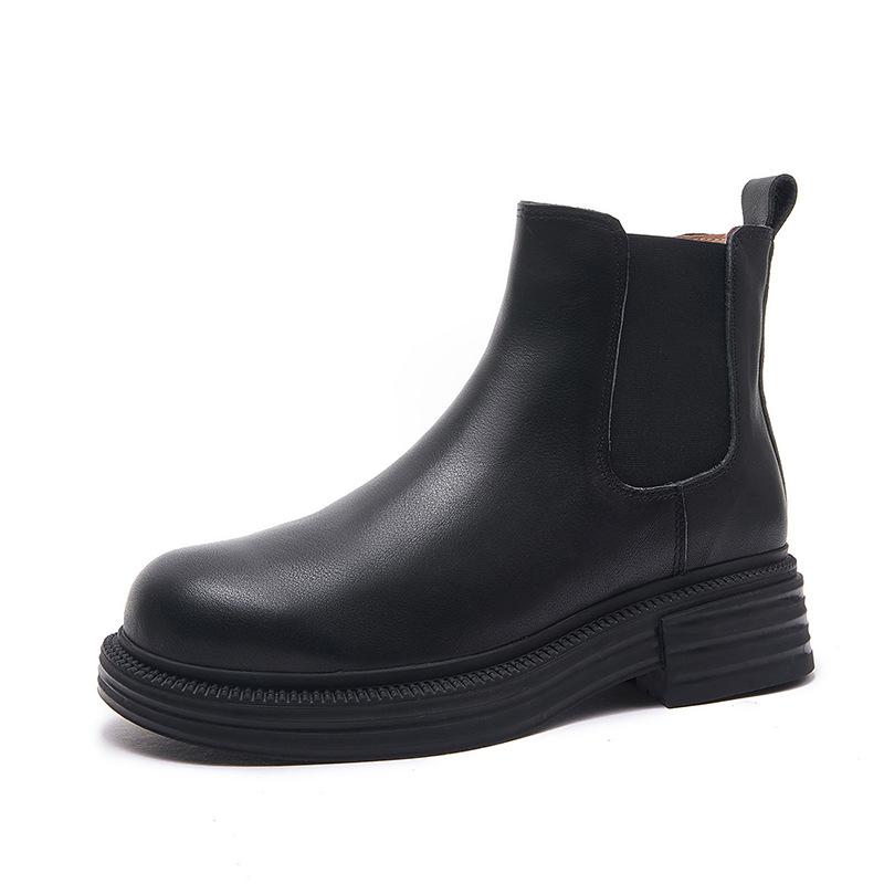 New Styles of Cowhide Thick-soled Boots, Women's Shoes, Round-toed Short-top Single Boots,