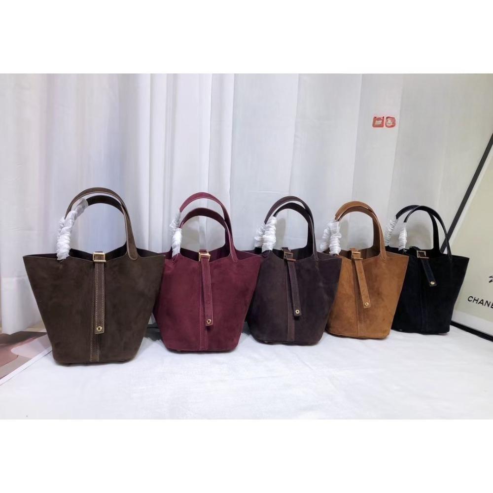 Autumn and Winter New First-layer Suede Matte Leather Vegetable Basket, European and American Fashion Handbag, Large Capacity Bucket Women's Bag