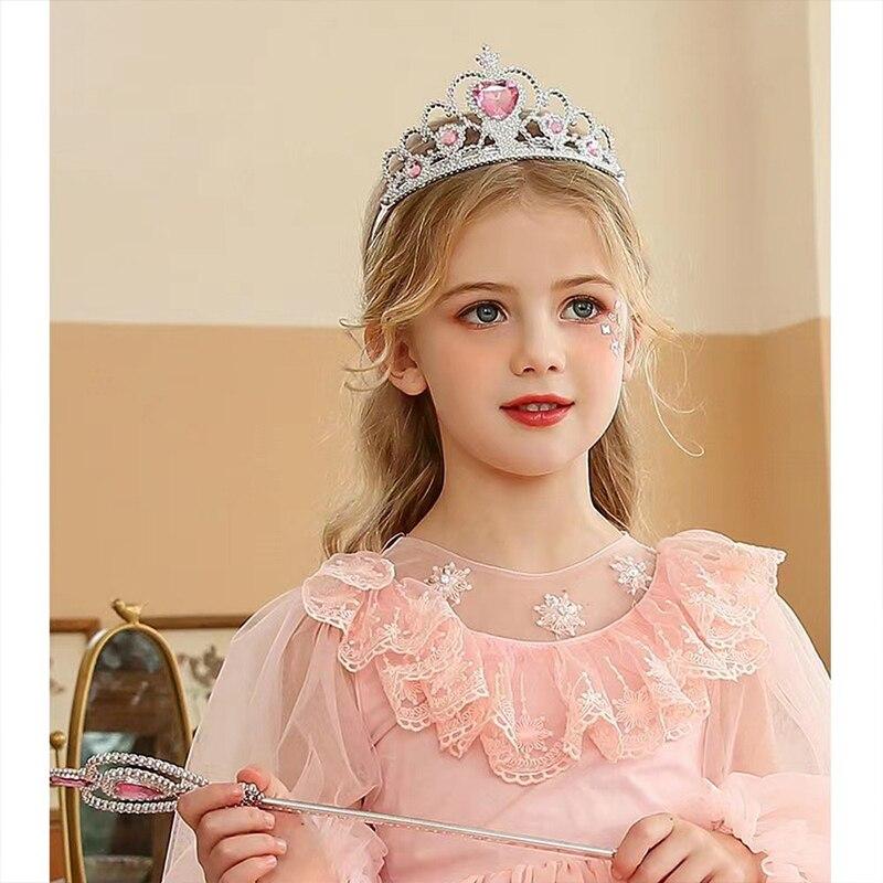 כתר נסיכה 6 יחידות עם אבני חן ומקל קסם עם נצנצים, חישוק ראש קריסטל, תכשיטי שיער לילדים ובני נוער, מתנת יום הולדת