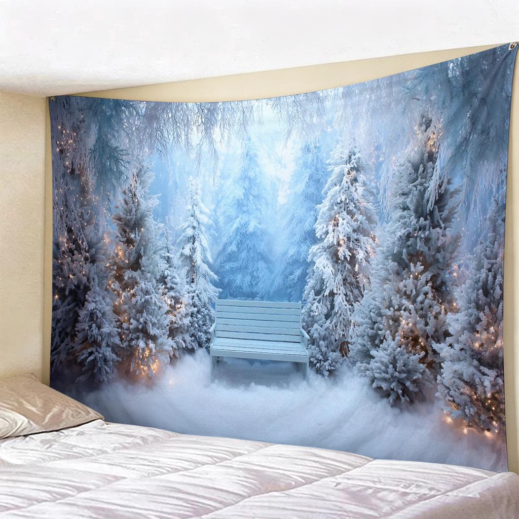 Christmas Psychedelic Tree Landscape Tapestry, Glowing Pink Forest Wall Hanging, Mystical Moon  River Backdrop for Room Decor