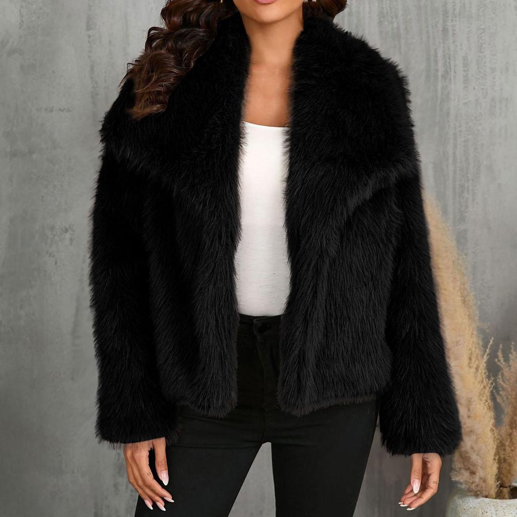 Mode Übergroßer Umlegekragen Flauschiger Kunstpelzmantel Damen Vintage Kunstpelzjacke Mäntel Winterkleidung Damen Flauschige Jacke