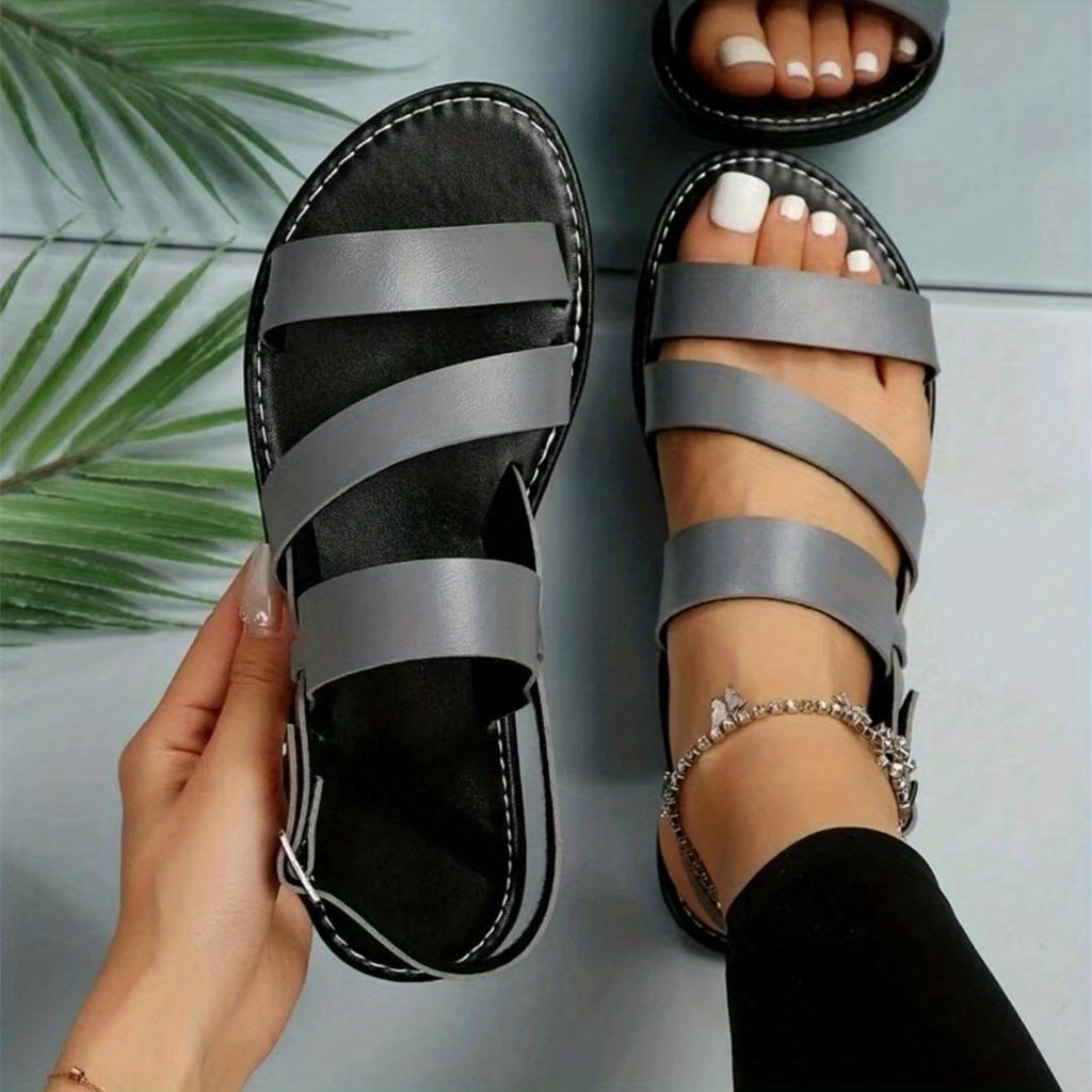 Women's Adjustable Crisscross Strap Flat Sandals - Open-Toe Summer Beach Shoes with Buckle Closure Casual Roman Sandal, Strappy Sandals