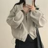 Women S Loose Short Zip Up Jacket With Pockets Polo Collar Drawstring Waist