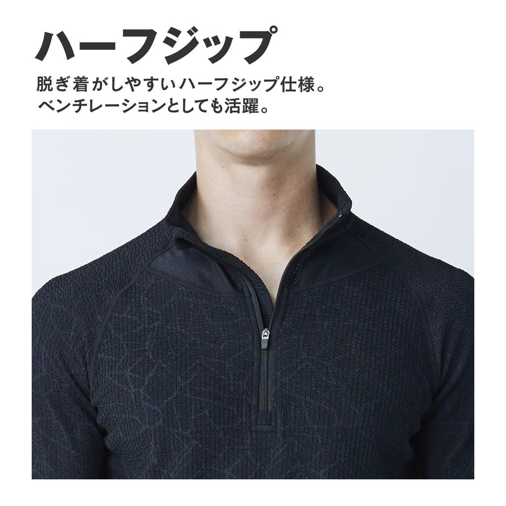 Otafuku Gloves Winter Unterwäsche Langarm High-Neck Shirt [Wärmespeicherung + Blistergewebe Netzfleece] JW-249 Geo Schwarz Größe M