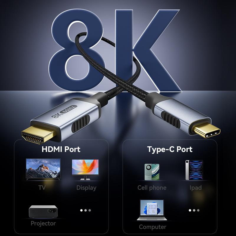 Type C to HDMI-Compatible HDTV Cable 4K@120Hz 8K@60Hz USB C to HDMI Cable for Air iPad TV Converter MacBook USB-C HDMI Adapter