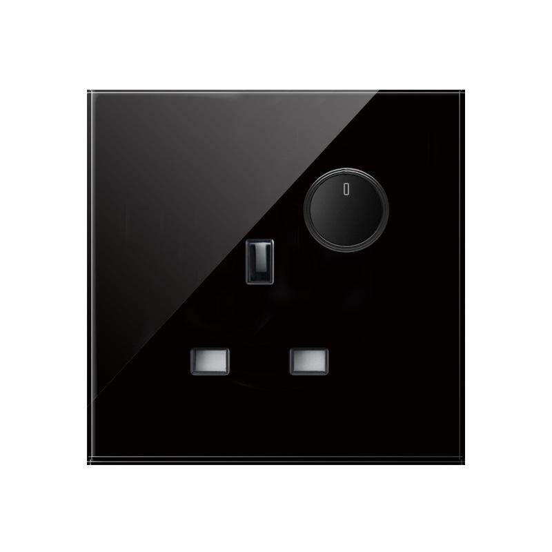 2022 New Black Glass Panel USB Wall Socket EU, Push Wall Switch with LED Indicator Light, UK 13A Wall Socket Switches