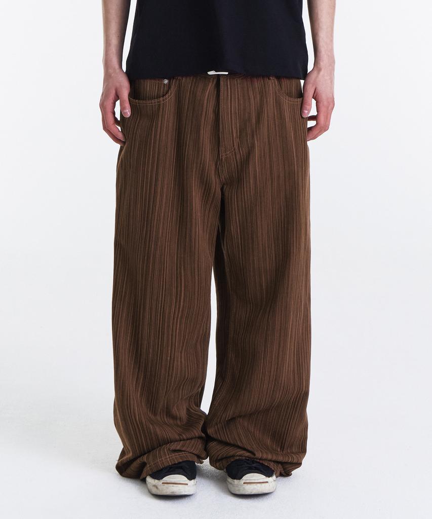 Gicheol Slub Jacquard Stripe Wide Pants (Brown)