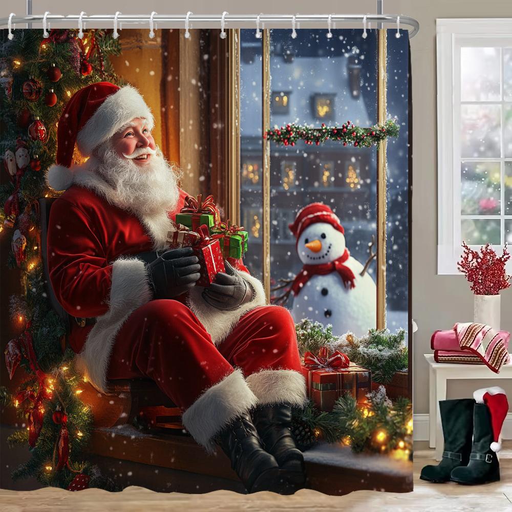 Zimowe Świąteczne Zasłony Prysznicowe Miasto Ulica Bałwan Śnieżna Góra Sceneria Nowy Rok Boże Narodzenie Wystrój Domu Łazienki Zestaw Zasłon Kąpielowych