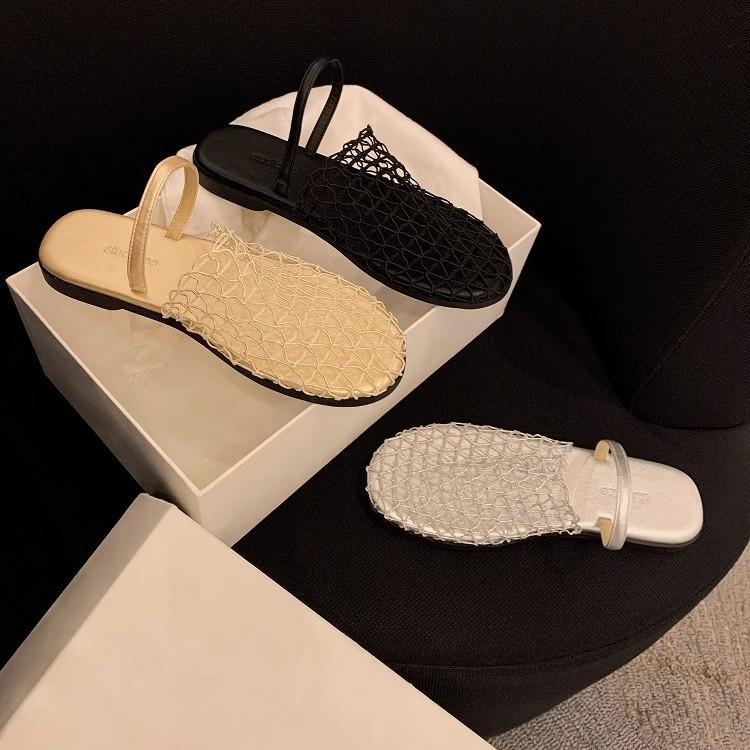 Grape Mother Same Summer Night Evening Wind~ Fashionable Hollow Bag Head Minimalist Wind Word with Beach Flat Bottom Half Slippers Women