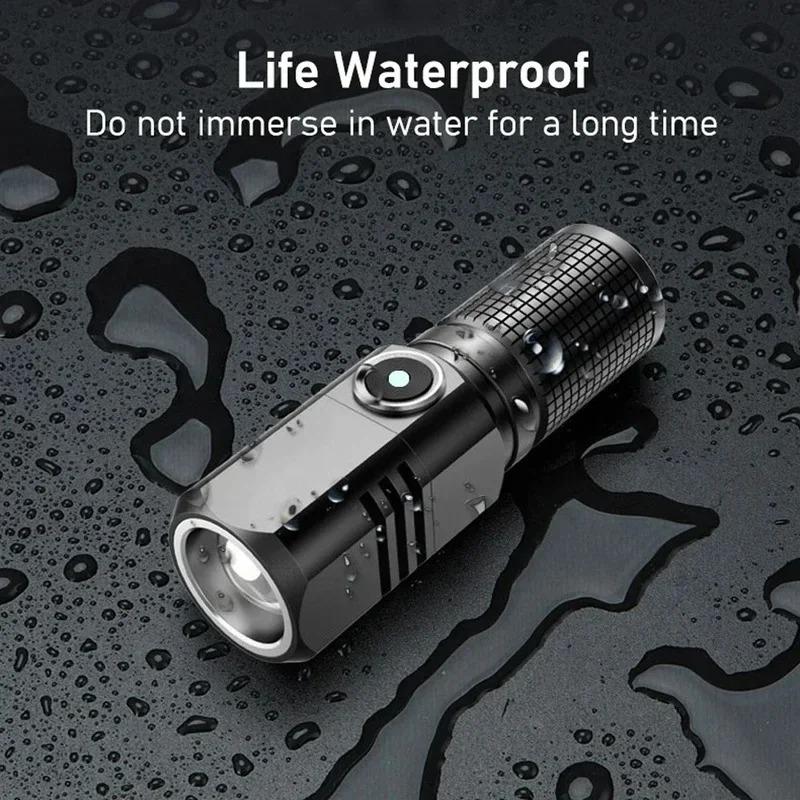 Super Bright Mini LED Flashlight USB Rechargeable Zoomable Torch 3 Modes Waterproof for Outdoor Camping Fishing