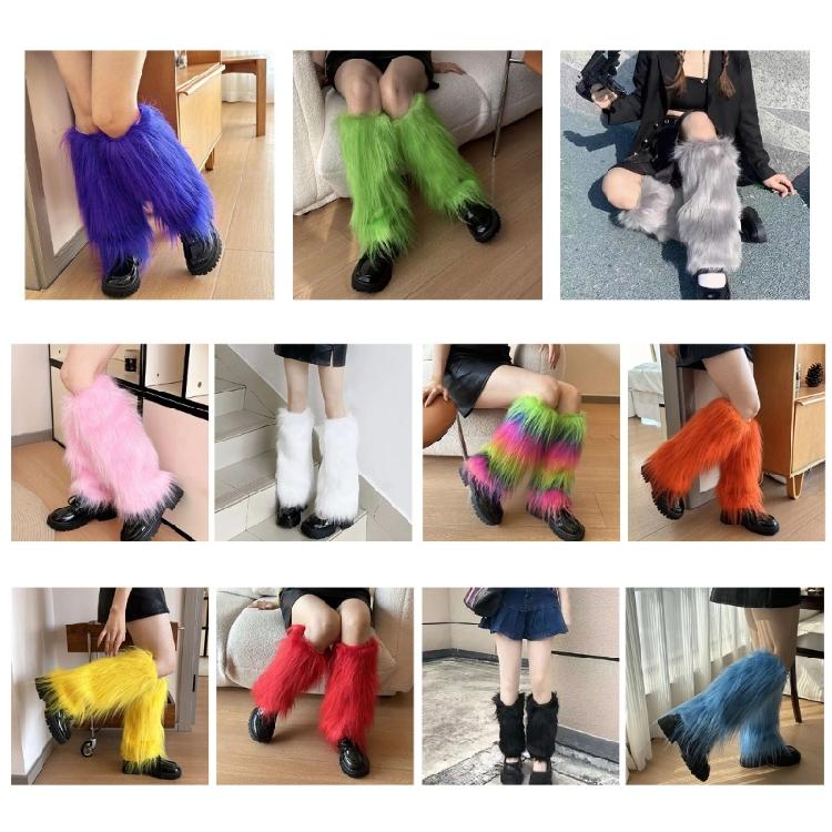 Fashionable Fuzzy Leg Warmers Plush Boot Cuffs Toppers Footless Socks Rainbow Colorful Leg Gaiters for Costume Parties