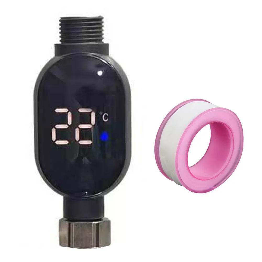 

1pc Shower Water Thermometer LED Display 0℃~99℃ Bath Thermostat Intelligent Touch Activation Temperature Measurement Bathroom