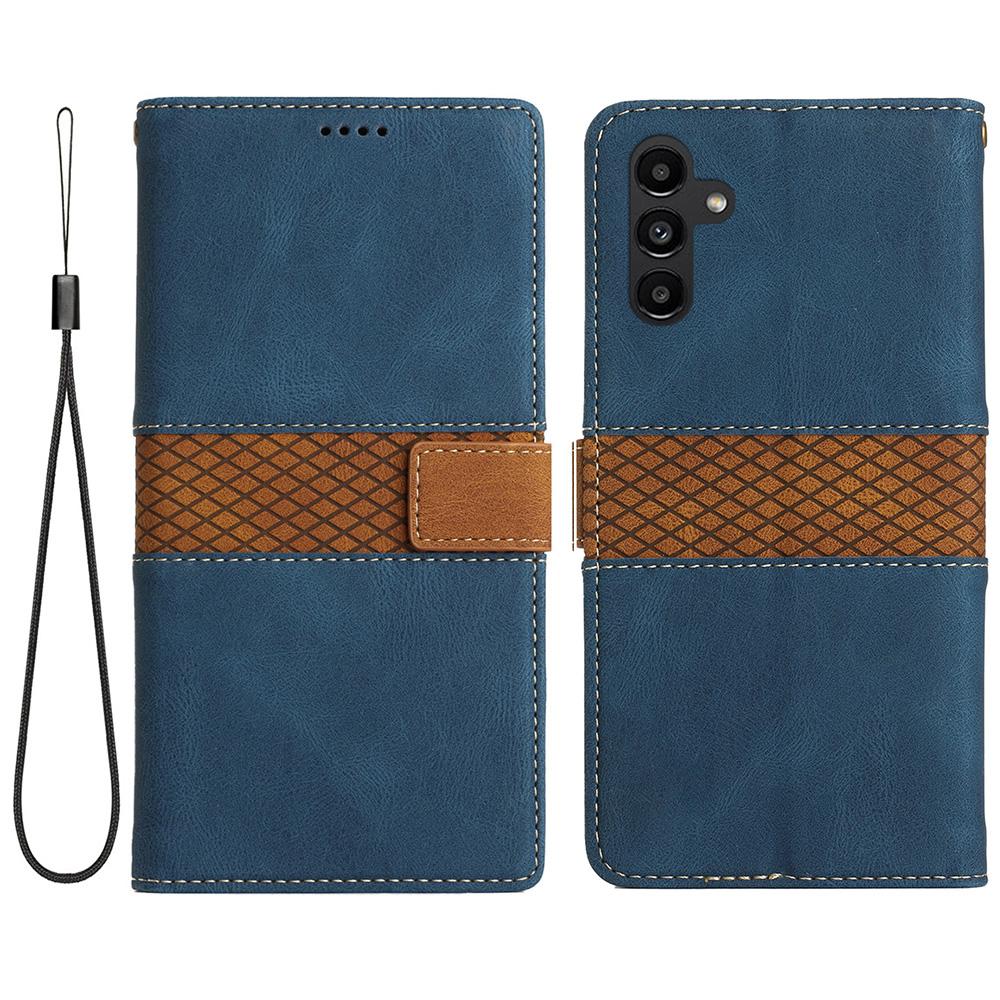 For Samsung Galaxy S24 FE Leather Case Grid Splicing Stand Wallet Phone Cover C