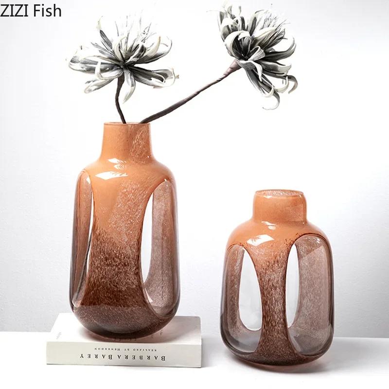 Transparent Dual Color Glass Vase Hydroponics Flower Pot Desk Decoration Flower Arrangement Floral Vases Room Aesthetic Decor