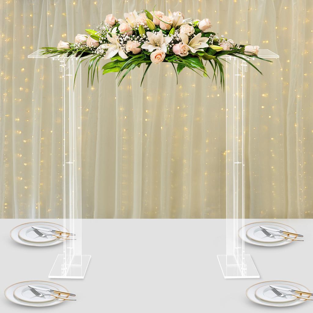 40 In High Clear Acrylic Rectangular Flower Stand, Modern Wedding Centerpiece Display, Long Tabletop Floral Riser, Plant Holder