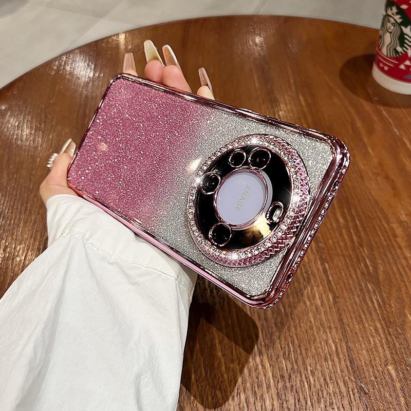 Magnetic Glitter Stand Is Suitable for Huawei Mate60pro Phone Cases with Water Diamond Edge Gradient P70 and P60 Couple