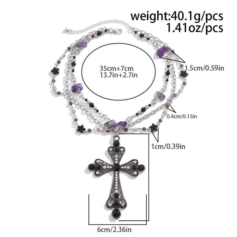 Gothic Dark Cross Necklace for Women - Punk Crystal Beaded Tassel Choker