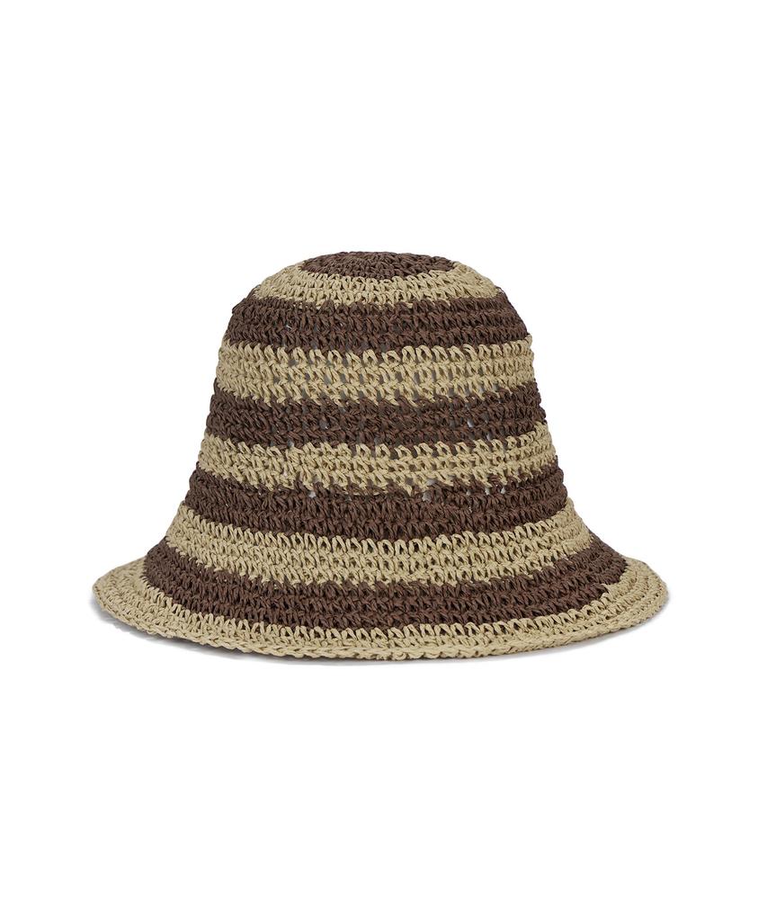 Bajal Striped Paper Bucket Hat Brown