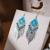 Fashion Vintage Bohemian Leaf Tassel Drop Dangle Earrings For Women Enamel Rhombus Geometric Beads Handmade Boho Earring Zircon