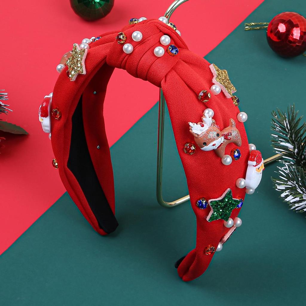 Christmas Cartoon Reindeer & Santa Rhinestone Headband – Festive Party Hair Accessory