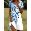 Abiti casual da donna con stampa floreale, manica corta, girocollo, per estate e primavera