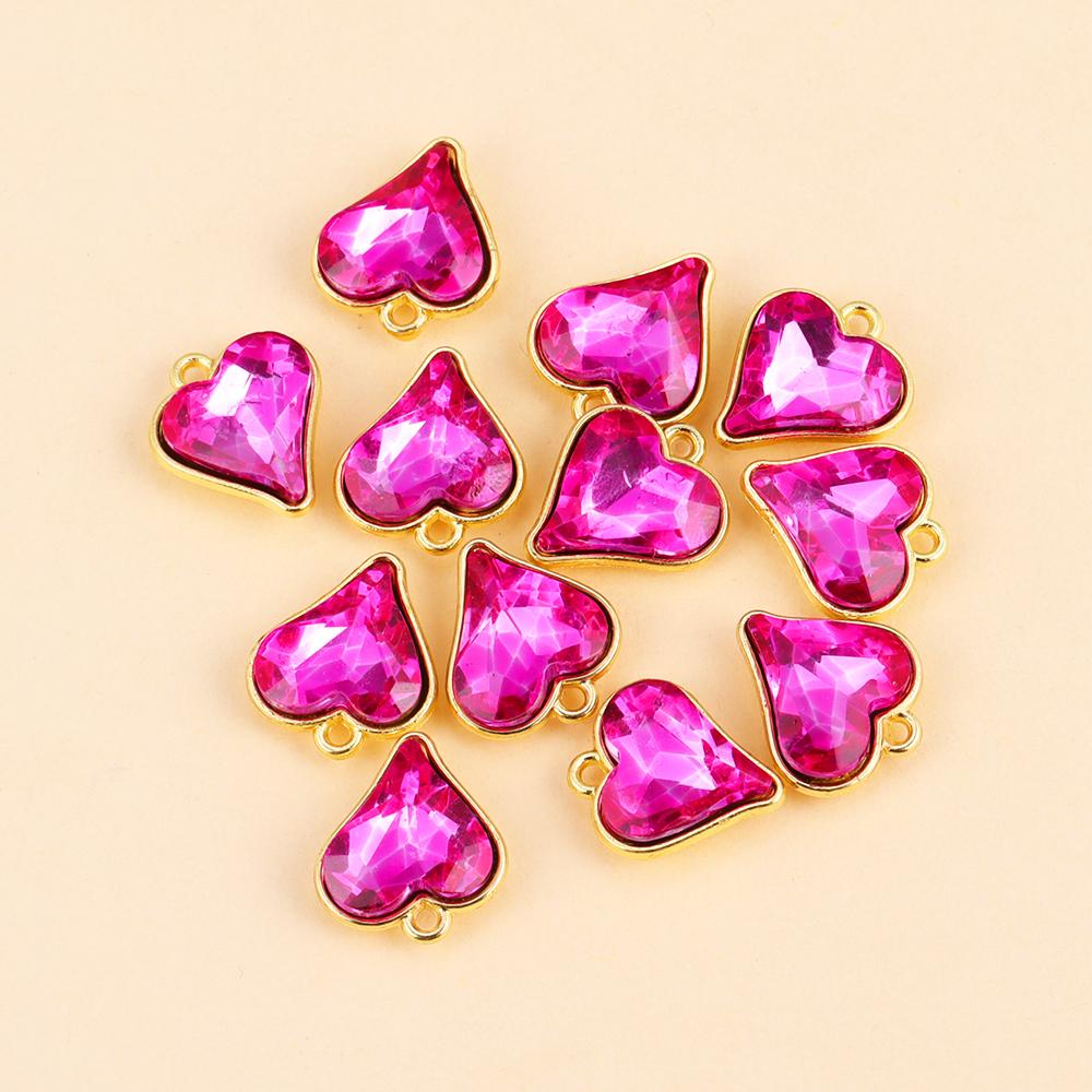 10Pcs Multicolor Crystal Peach Heart Charms For Women Girls Jewelry Making DIY Sweet Romantic Love Heart Pendant Necklace Crafts