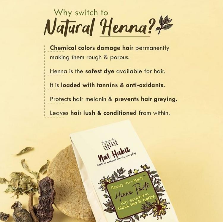 Nat Habit - Fresh Ready To Apply Henna Paste, Pre-Soaked in Black Tea and Herbs,100% Natural Pack of 2 x 220g