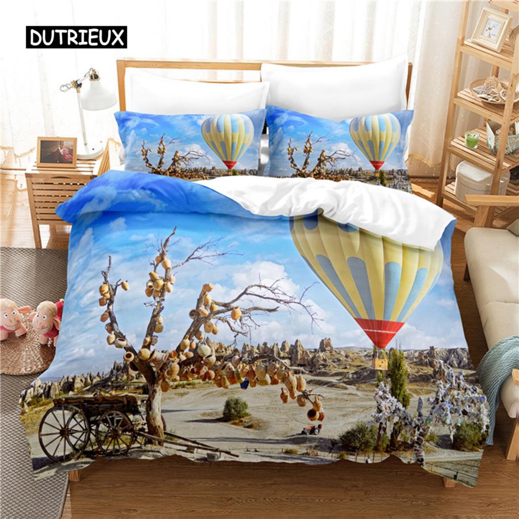 Heißluftballon Bettwäscheset Bettbezugset 3D Bettwäsche Digitaldruck Bettwäsche Queen Size Bettwäscheset Modisches Design