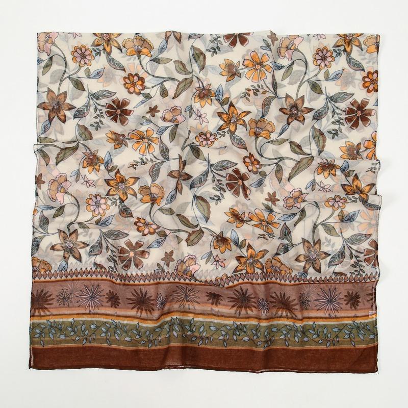 Spring and summer new light and breathable Bali yarn floral print shawl literary small fresh and elegant women's scarf