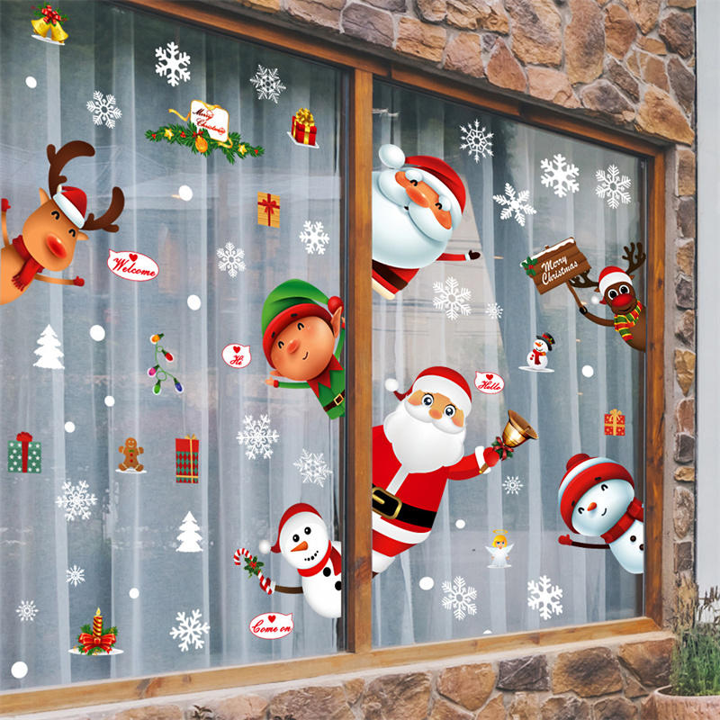 Christmas Decoratives Window Stickers Self-Adhesive Holiday Snowflake Santa Claus Glass Art Stickers
