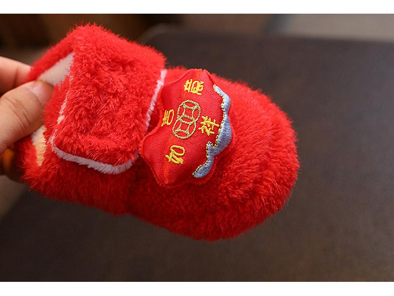 Velvet-Lined Non-Slip Red Baby Snow Boots: Sizes 0-1 Year, Thickened for Autumn/Winter