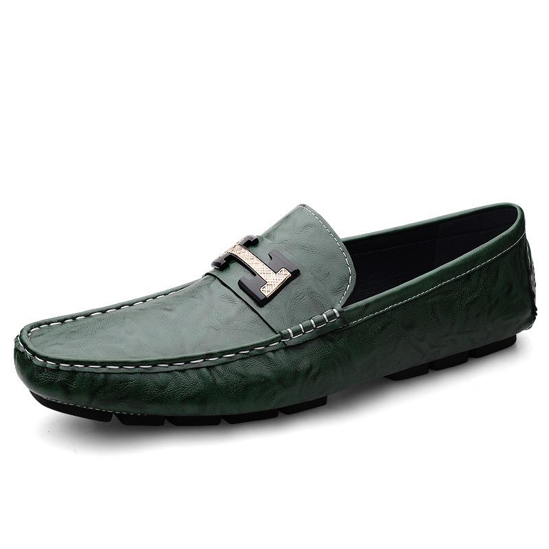 Men s Spring Leather Anti-Slip Casual Slip-On Driving Shoes - Large Size Size 40 зелёный