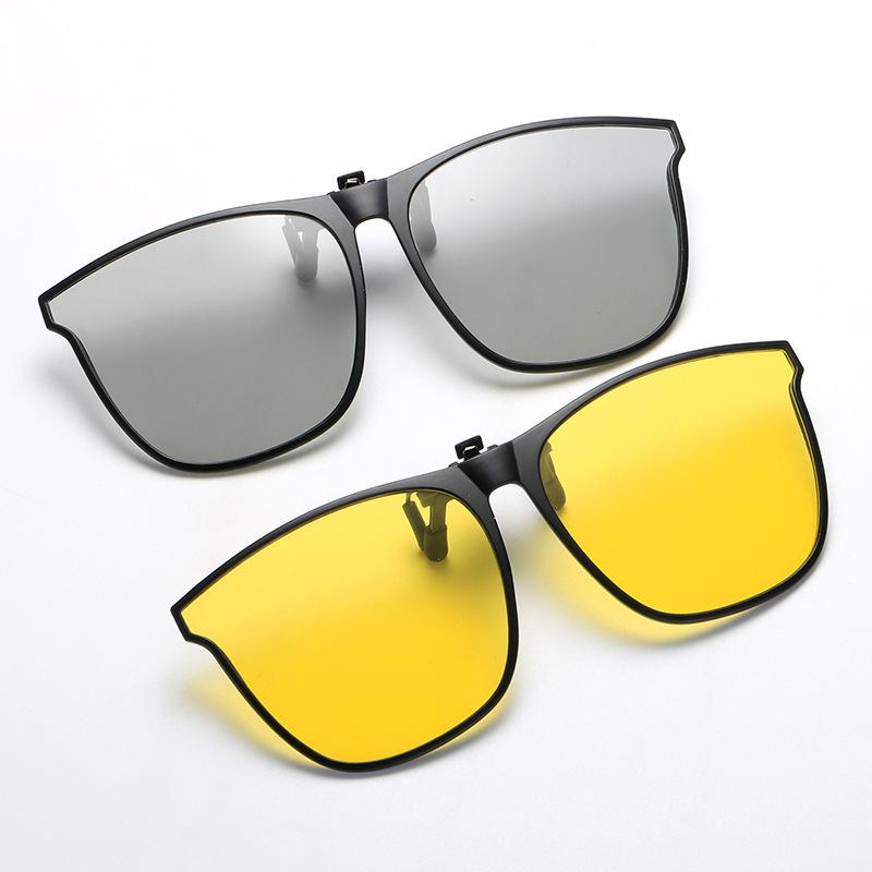 Clip On Sunglasses Men Photochromic Night Vision Anti Glare Vintage Square Glasses for Driving