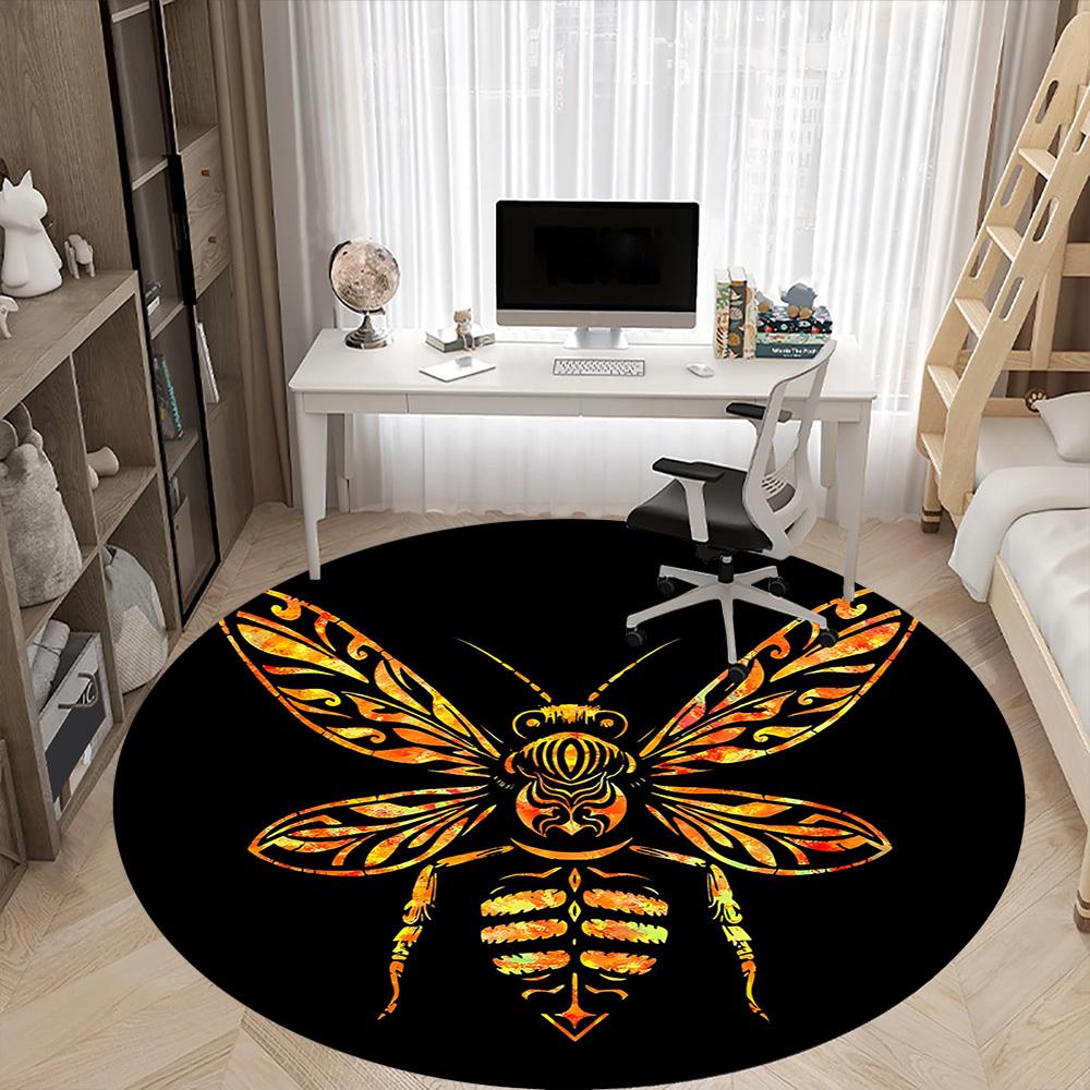 1 Stück Biene Kunst Büro Runder Teppich, Matte Geeignet Für Büro, Unter Bürostühlen Schlafzimmer Wohnzimmer Heimdekoration, Zimmer Deko